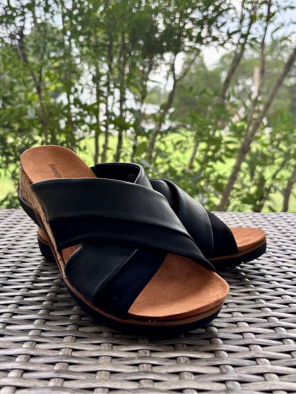 Slide Wedge Sandal Black Open Toe Crisscross Size 7 Never Worn